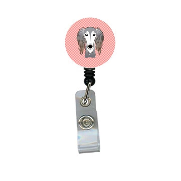 Carolines Treasures Checkerboard Pink Saluki Retractable Badge Reel - BB1229BR