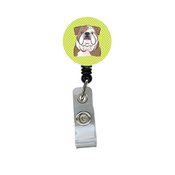 Carolines Treasures Checkerboard Lime Green English Bulldog Retractable Badge Reel - BB1281BR