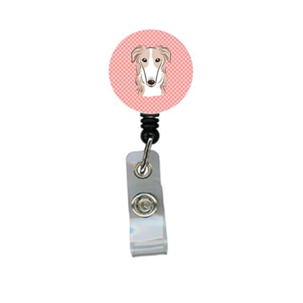 Carolines Treasures Checkerboard Pink Borzoi Retractable Badge Reel - BB1228BR