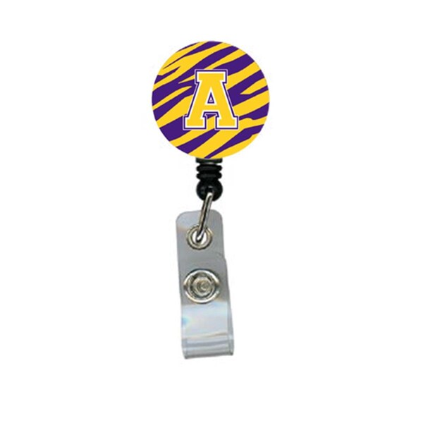 Carolines Treasures Tiger Stripe - Purple Gold Initial A Initial Retractable Badge Reel or ID Holder with Clip - CJ1022-A-BR