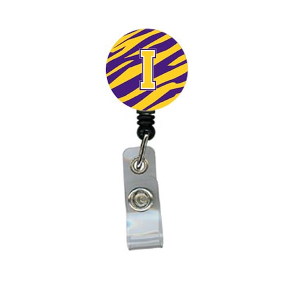 Carolines Treasures Tiger Stripe - Purple Gold Initial I Monogram Initial Retractable Badge Reel Or Id Holder With Clip - CJ1022-I-BR