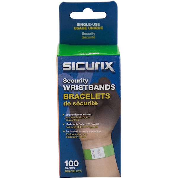 Sicurix Security Wrist Band, Tear-Resistant, 10"x3/4", 100/PK, GN PK - BAU85060