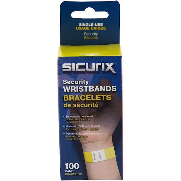 Sicurix Security Wrist Band, Tear-Resistant, 10"x3/4", 100/PK, YW PK - BAU85070