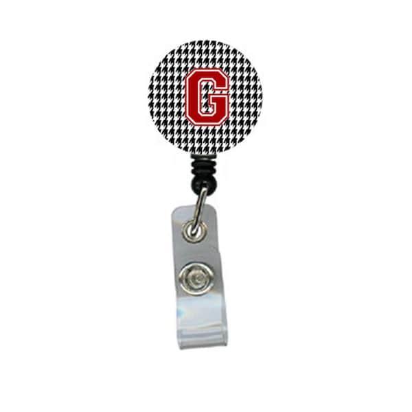Teacher&Aposs Aid Houndstooth Black Initial G Monogram Initial Retractable Badge Reel or ID Holder with Clip - TE3428724