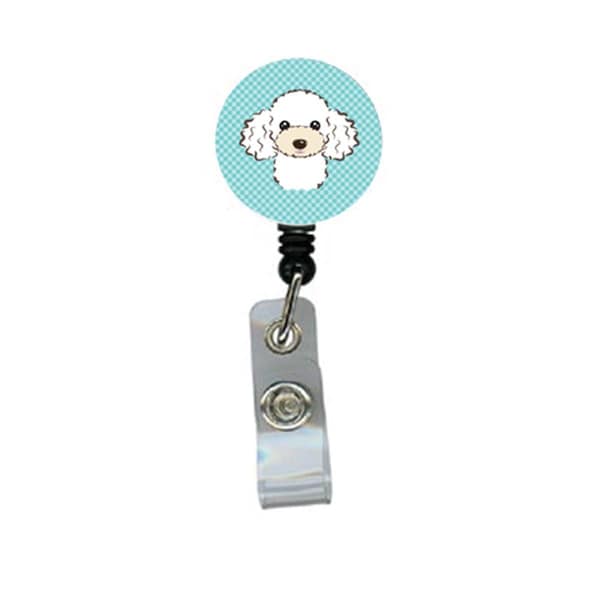 Carolines Treasures Checkerboard Blue White Poodle Retractable Badge Reel - BB1195BR