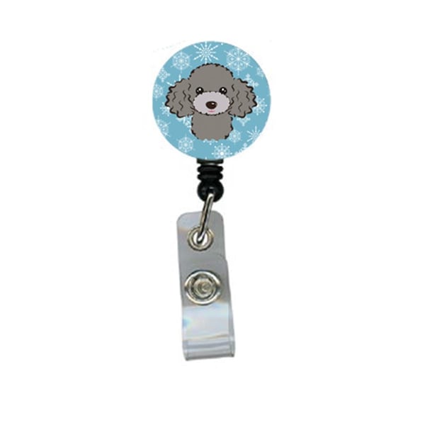 Teacher&Aposs Aid Snowflake Silver Gray Poodle Retractable Badge Reel - TE2925689