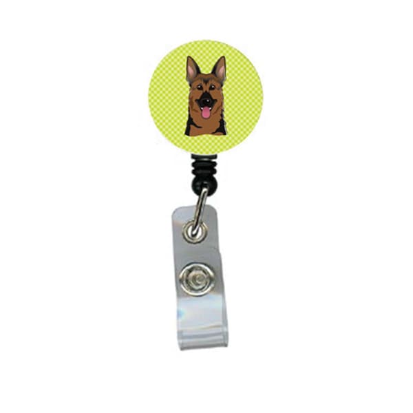 Carolines Treasures Checkerboard Lime Green German Shepherd Retractable Badge Reel - BB1273BR