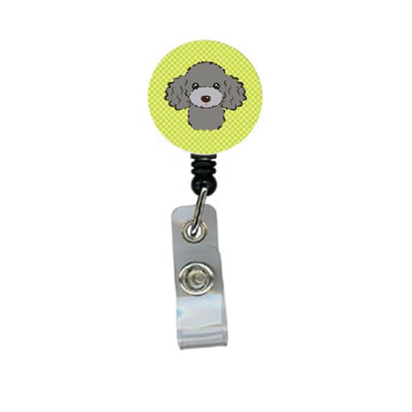 Carolines Treasures Checkerboard Lime Green Silver Gray Poodle Retractable Badge Reel - BB1321BR