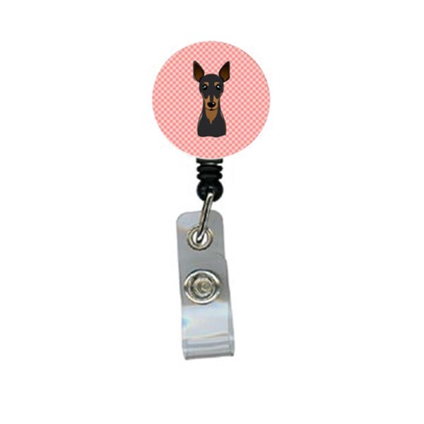 Carolines Treasures Checkerboard Pink Min Pin Retractable Badge Reel - BB1240BR