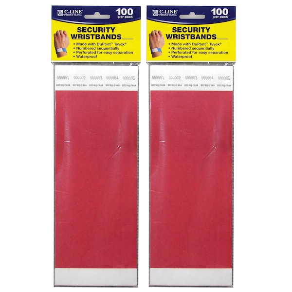 C-Line Products DuPont Tyvek Security Wristbands, Red, PK200 - CLI89104