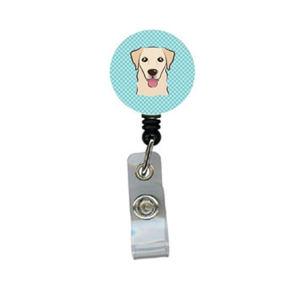 Carolines Treasures Checkerboard Blue Golden Retriever Retractable Badge Reel - BB1190BR