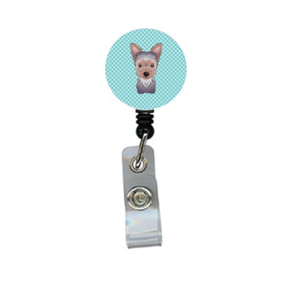Carolines Treasures Checkerboard Blue Yorkie Puppy Retractable Badge Reel - BB1170BR