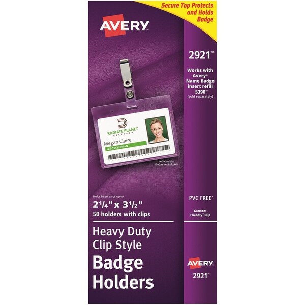 Avery Badge Holder w/ Clip, Landscape, 2-1/4"x3-1/2" Badge, 50/BX, CL PK - AVE2921