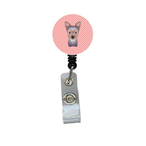Carolines Treasures Checkerboard Pink Yorkie Puppy Retractable Badge Reel - BB1232BR
