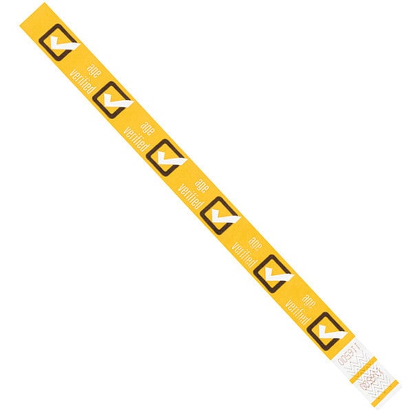 Tyvek Tyvek Wristbands, 3/4" x 10", Yellow "Age Verified", 500/Case - WR102YE
