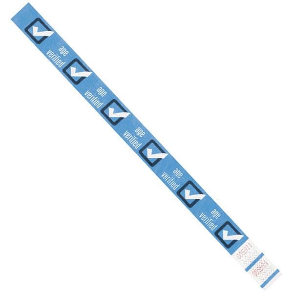 Tyvek Tyvek Wristbands, 3/4" x 10", Blue "Age Verified", 500/Case - WR102BE