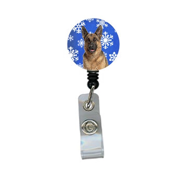 Carolines Treasures Winter Snowflakes Holiday German Shepherd Retractable Badge Reel - KJ1180BR