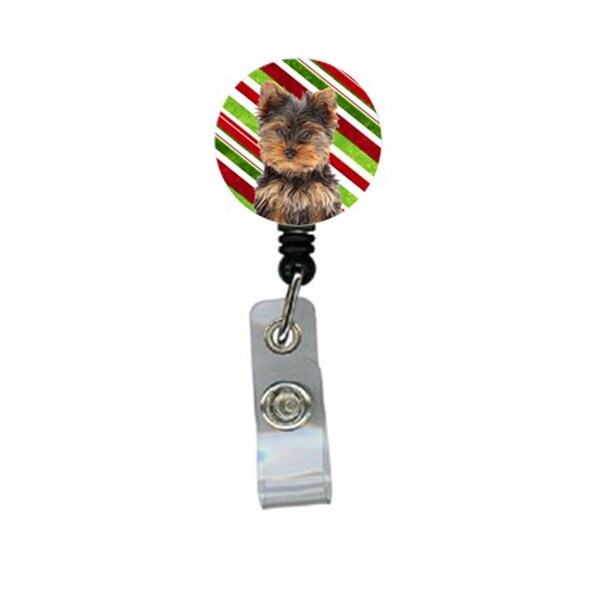 Teacher&Aposs Aid Candy Cane Holiday Christmas Yorkie Puppy And Yorkshire Terrier Retractable Badge Reel - TE2919730