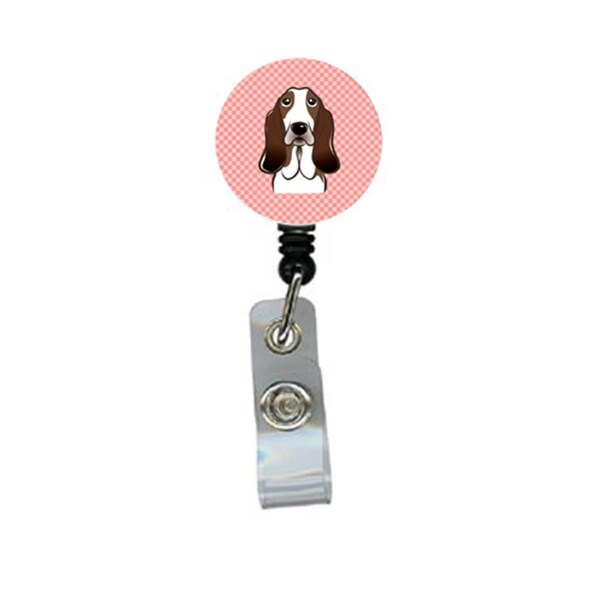 Carolines Treasures Checkerboard Pink Basset Hound Retractable Badge Reel - BB1243BR