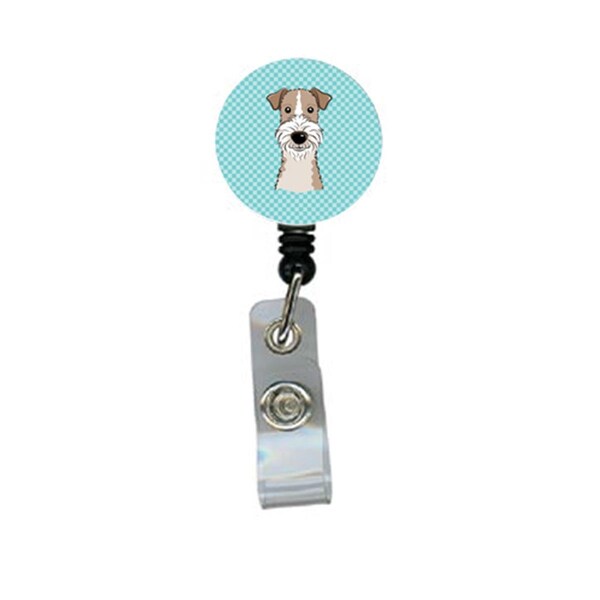 Teacher&Aposs Aid Checkerboard Blue Wire Haired Fox Terrier Retractable Badge Reel - TE2916536