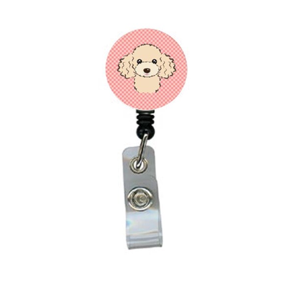 Carolines Treasures Checkerboard Pink Buff Poodle Retractable Badge Reel - BB1258BR