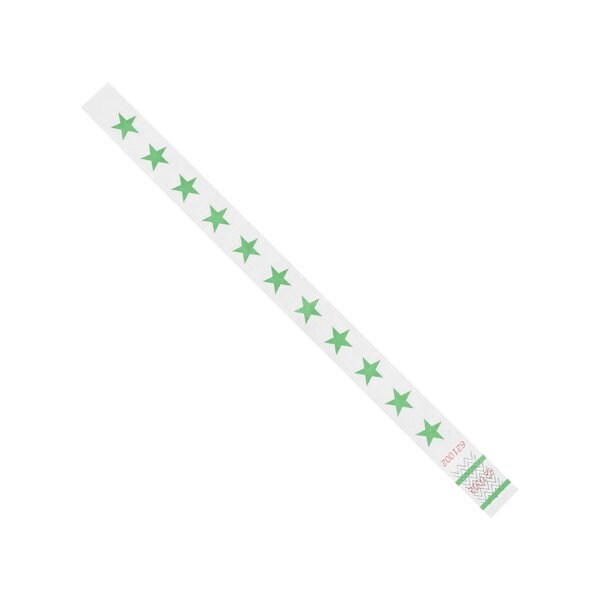 Bsc Preferred 3/4 x 10'' Green Stars Tyvek Wristbands, 500PK - BUY00022021