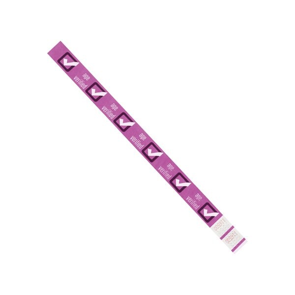 Bsc Preferred 3/4 x 10'' Purple ''Age Verified'' Tyvek Wristbands, 500PK - BUY00038730