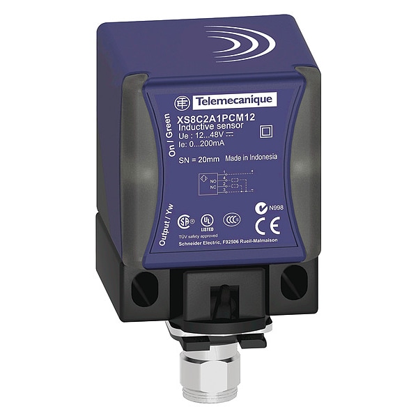 Sensores Telemecanique de cc NPN NO de 4 hilos con conector M1 de 20mm de montaje enrasado - XS8C2A1NCM12.