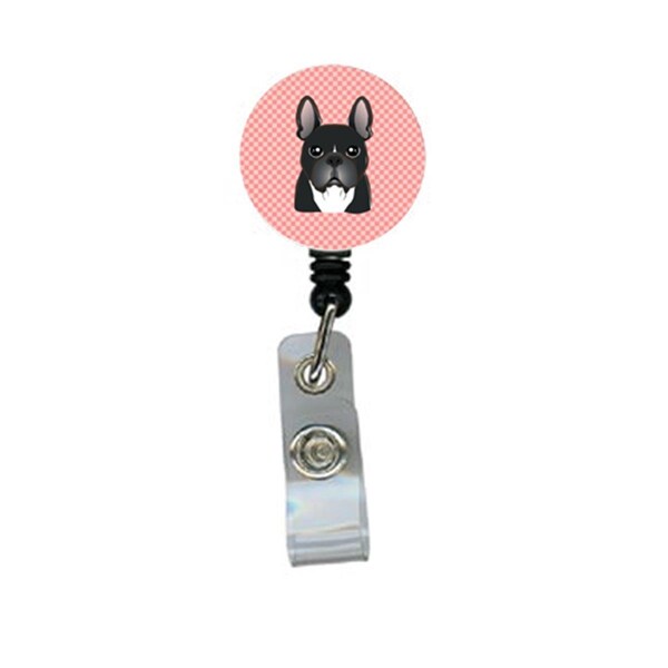 Carolines Treasures Checkerboard Pink French Bulldog Retractable Badge Reel - BB1227BR