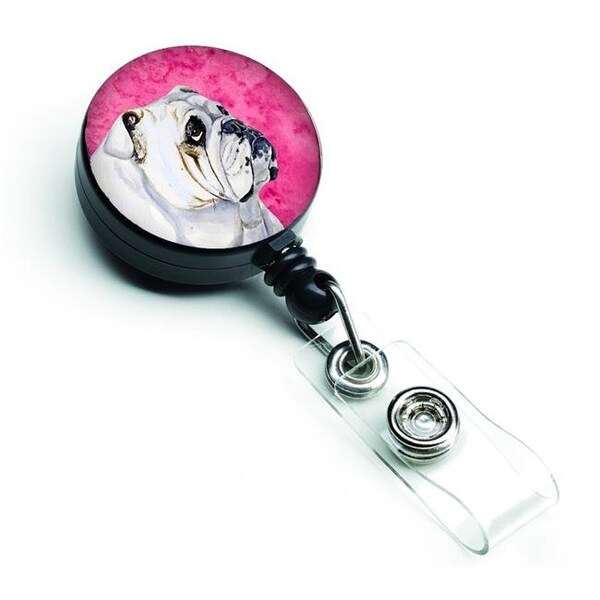 Carolines Treasures Carolines Treasures LH9364PKBR Pink Bulldog English Retractable Badge Reel - LH9364PKBR