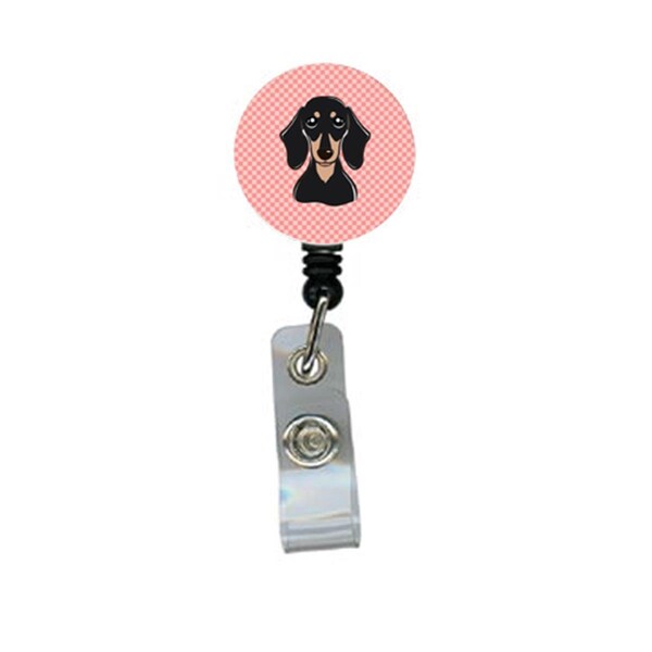 Carolines Treasures Checkerboard Pink Smooth Black And Tan Dachshund Retractable Badge Reel - BB1215BR