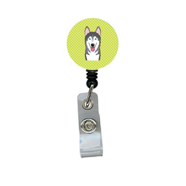 Carolines Treasures Checkerboard Lime Green Alaskan Malamute Retractable Badge Reel - BB1280BR