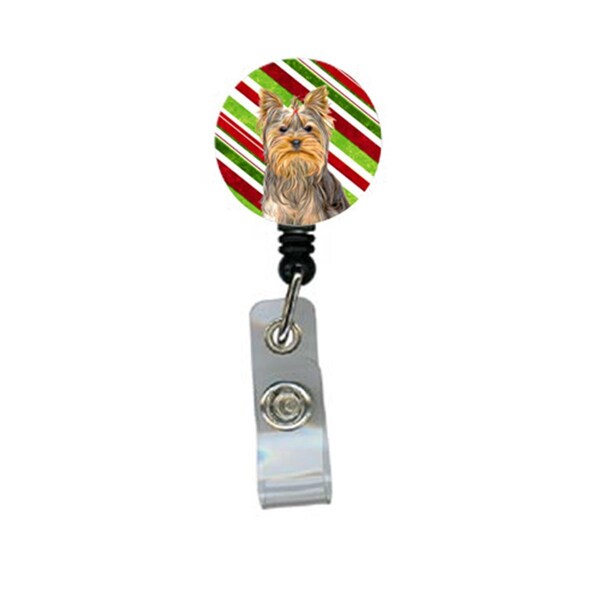 Carolines Treasures Candy Cane Holiday Christmas Yorkie And Yorkshire Terrier Retractable Badge Reel - KJ1170BR
