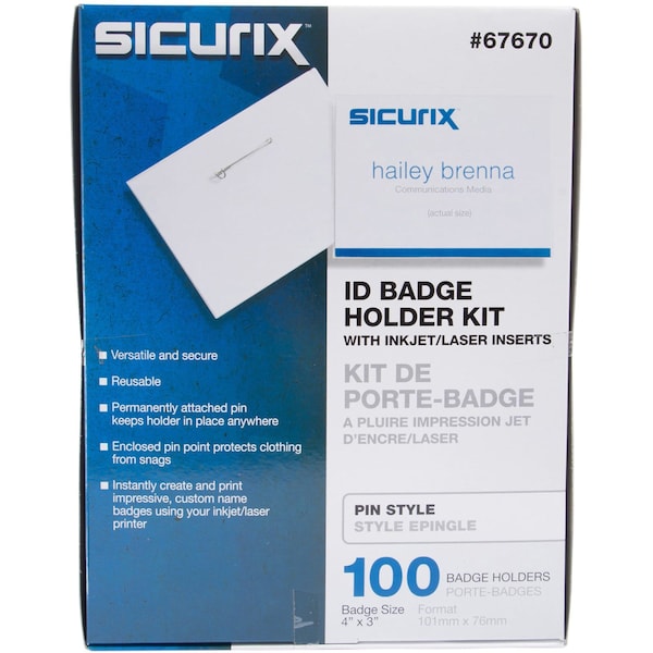 Sicurix ID Badge Holder Kit, Color Clear, PK100 - BAU 67670