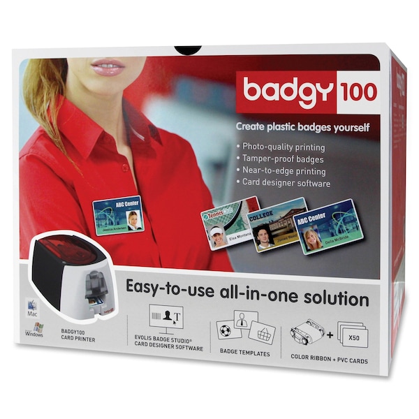 Badgy ID Card Printer, 30 mil, 5-25/32 in. H - B12U0000RS