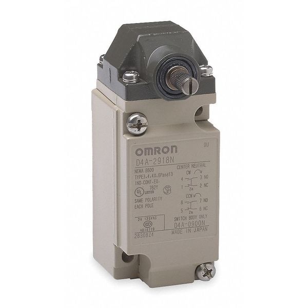 Interruptor de límite Omron de servicio pesado, sin palanca, rotativo, DPDT, 5A @ 600V CA, Ubicación del actuador: Lateral - D4A2918N