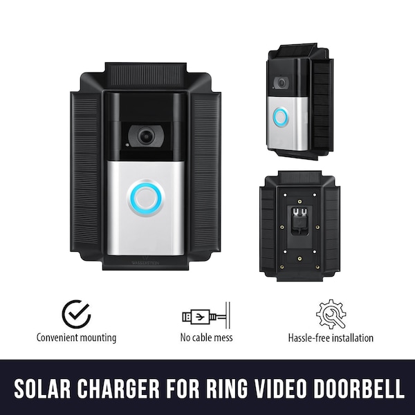 Wasserstein Solar Charger Mount, for Ring Video Doorbell 3, 3 Plus and 4, 5V, 0.6W, Black - RINGDB3SOLARCHARBLKUS