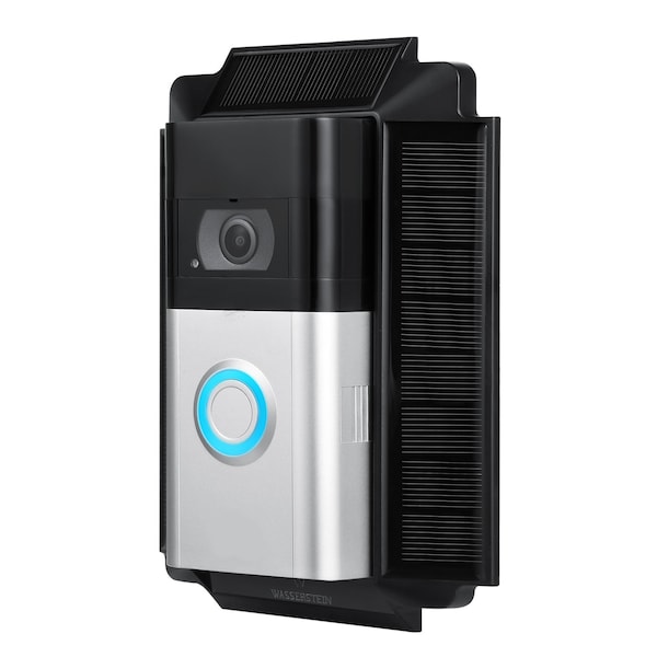 Wasserstein Solar Charger Mount, for Ring Video Doorbell 3, 3 Plus and 4, 5V, 0.6W, Black - RINGDB3SOLARCHARBLKUS
