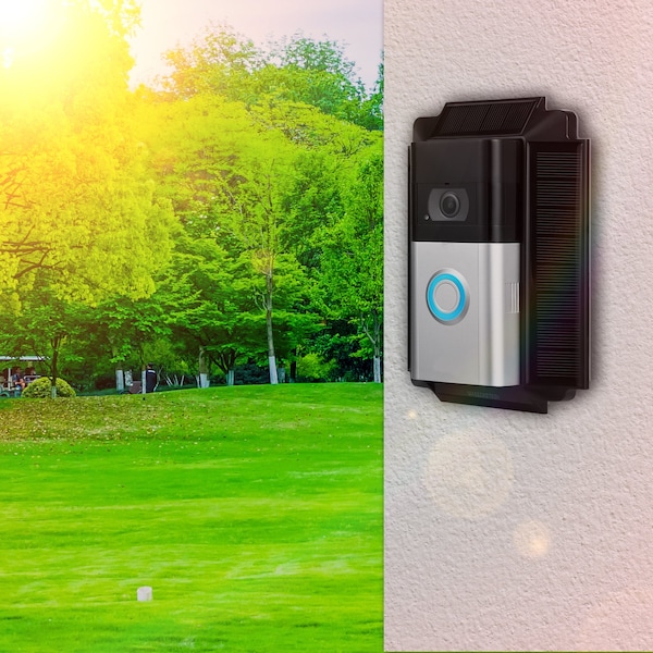 Wasserstein Solar Charger Mount, for Ring Video Doorbell 3, 3 Plus and 4, 5V, 0.6W, Black - RINGDB3SOLARCHARBLKUS