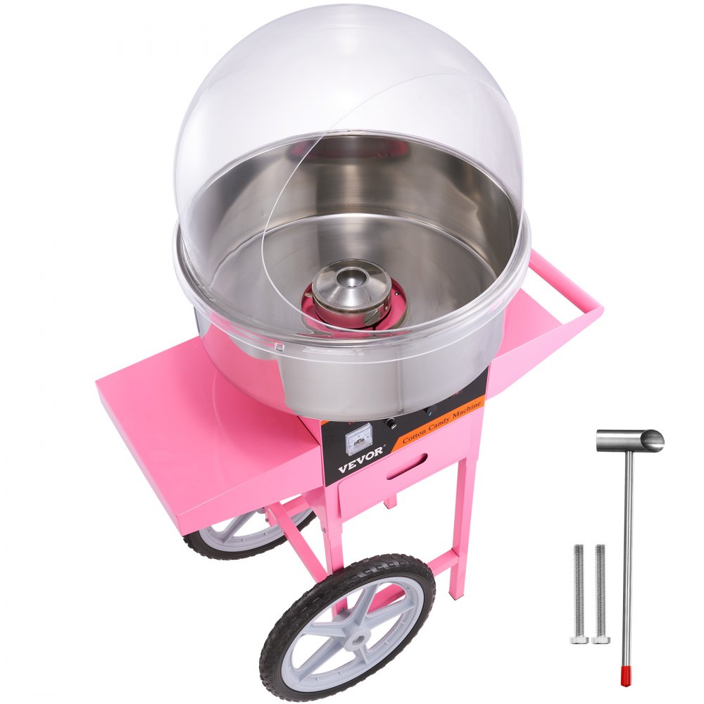 VEVOR Electric Cotton Candy Machine Cart with Bubble Cover Shield, 1000W Commercial Floss Maker with Stainless Steel Bowl, Sugar Scoop and Drawer, Perfect for Home, Kids Birthday, Family Party, Pink - ZHSKU00000000000014