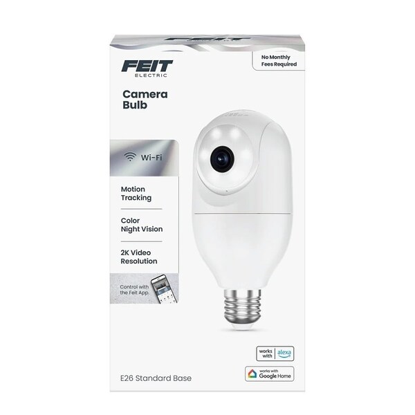Feit Electric CAM/PAN/WIFI/E26/2K Smart Bulb Camera, 1080 pixel Resolution, Motion Image Sensor - CAM/PAN/WIFI/E26/