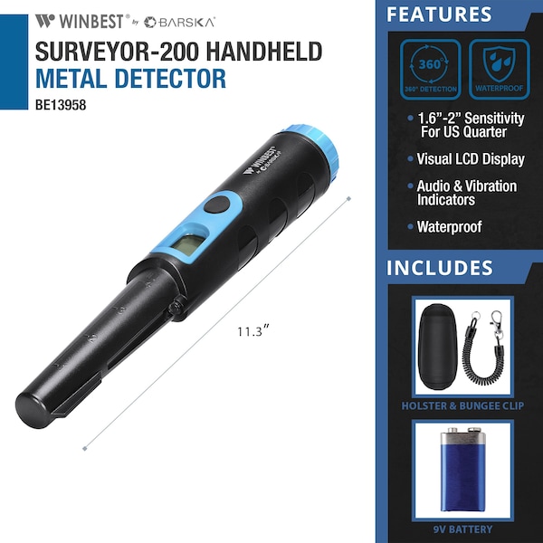 Barska Winbest SURVEYOR-200 Waterproof Handheld Metal Detector - BE13958