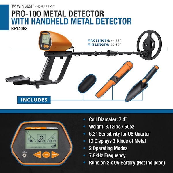 Barska Winbest Pro-100 Metal Detector Kit with Handheld Metal Detector - BE14068