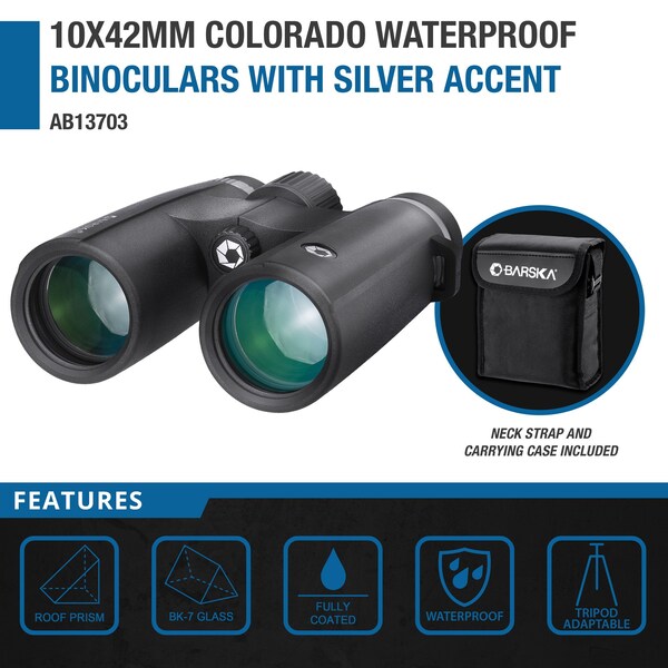 Barska 10x42mm Colorado Waterproof Binoculars with Silver Accent - AB13703