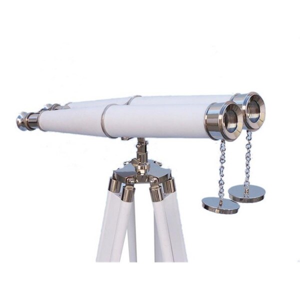 Handcrafted Decor Hampton Collection Chrome with White Leather Binoculars- 62 in. - BI-0311-CHWL