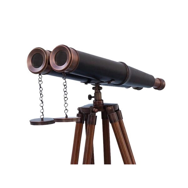 Handcrafted Decor Floor Standing Admirals Bronzed with Leather Binoculars, 62 in. - BI-0311-BZ-L