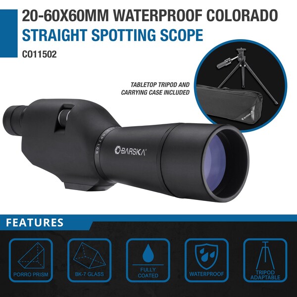 Barska 20-60x60mm Colorado Waterproof Straight Spotting Scope - CO11502