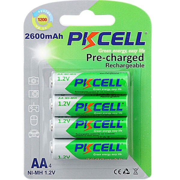Pkcell 1.2V Precharged Low Self Discharge Rechargeable AA Battery with 2600 mAh, 4PK - PK130280