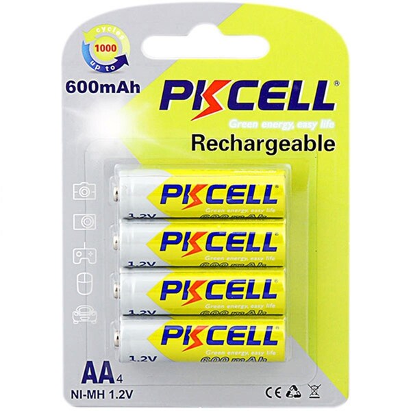 Pkcell 1.2V Rechargeable AA Battery with 600 mAh, Pack of 4 - PK130276