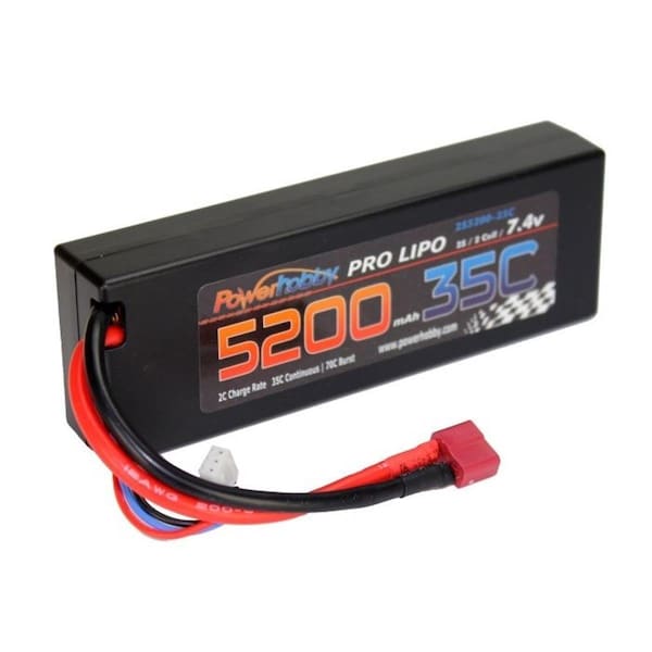 Power Hobby 5200mAh 7.4V 2S 35C LiPo Hard Case Battery with Hardwire - PHB2S520035CDNS